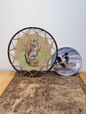 Handcrafted Owl Dreamcatcher Wall Art - Brown & Tan and Canada Geese Plate Decor